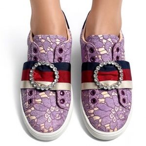 GUCCI Pink Floral Print Slip-On Low Top Sneakers Size IT36